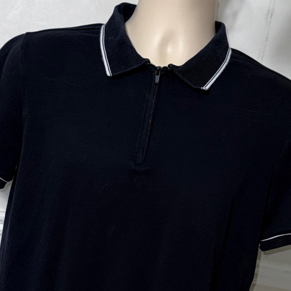 Express Mens Black Quarter Zip Polo Shirt Small Short Sleeve Cotton